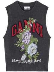 Graphic Wool Mix Flowers Vest K2596 252 GANNI