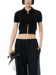 SS POLO CARDIGAN WITH KNIT LOGO PATCH 4KC4251061 001 ALEXANDER WANG 