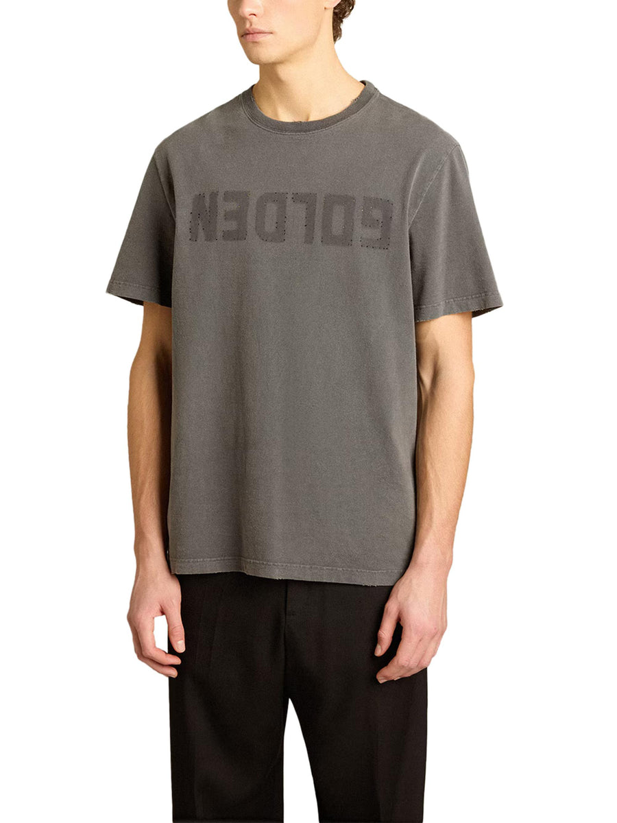 GOLDEN M'S REGULAR T-SHIRT DISTRESSED COTTON JERSEY WITH LOGO GMP01220 P00067160318 GOLDEN GOOSE 