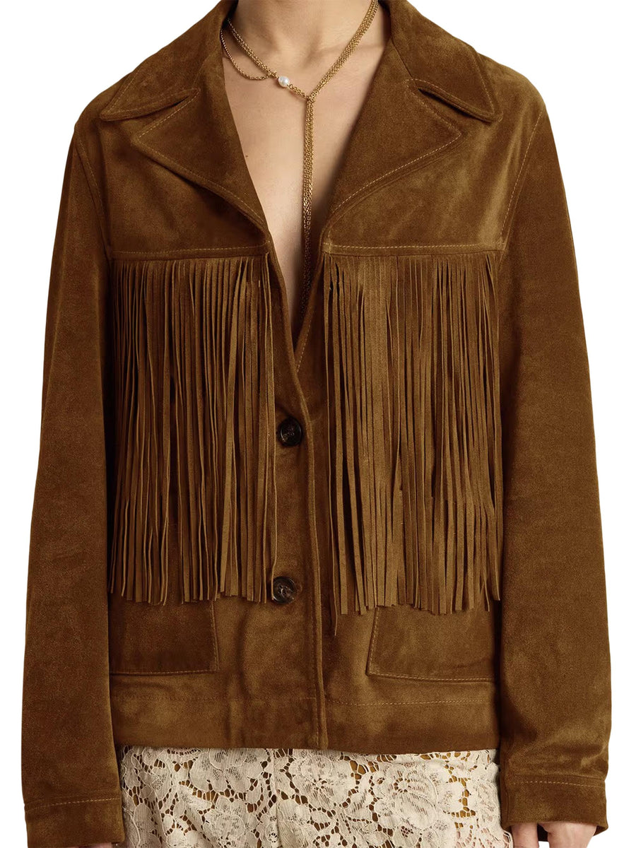 JOURNEY W'S JACKET WITH FRINGES IN WAXED CALF LEATHER GWP02368 P00216055678 GOLDEN GOOSE 