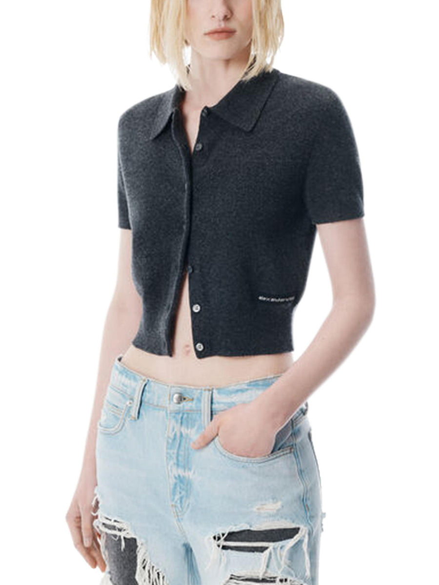 SS POLO CARDIGAN WITH KNIT LOGO PATCH 4KC4251061 001 ALEXANDER WANG 