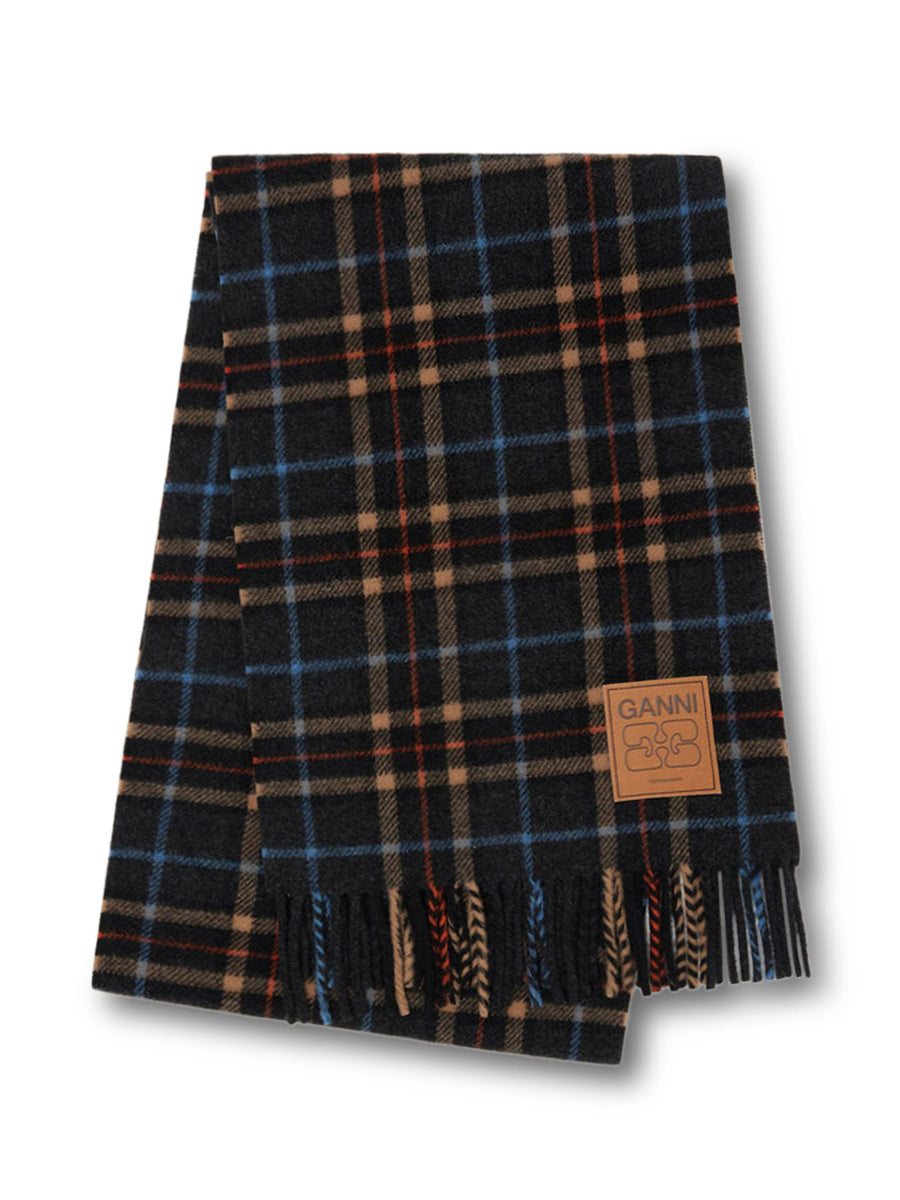Double Face Wool Check Scarf A6933 220 GANNI 