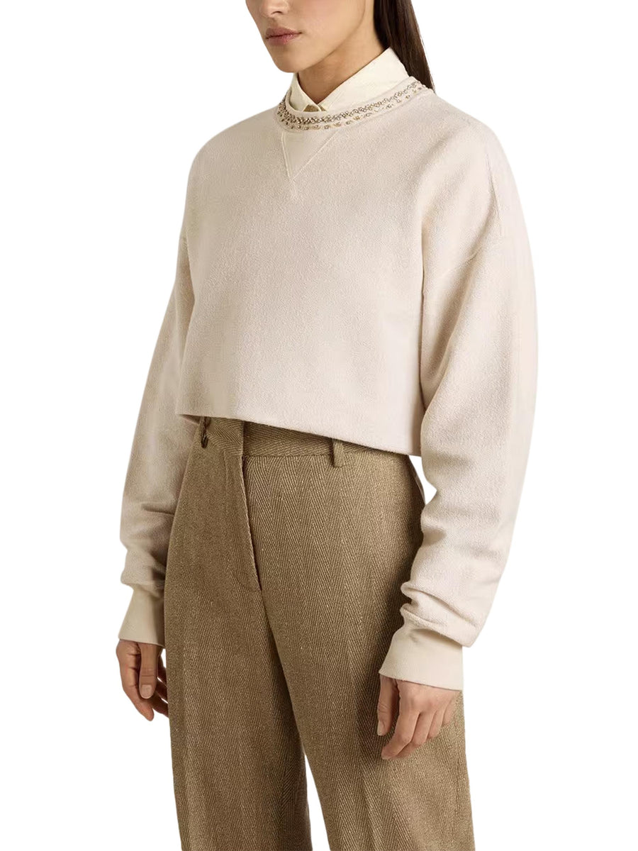 JOURNEY W'S CROPPED CREW NECK SWEATSHIRT OVERPRINTED COTTON FLEECE VINTAGE TREATMENT WITH STONES GWP02203 P00212211616 GOLDEN GOOSE 