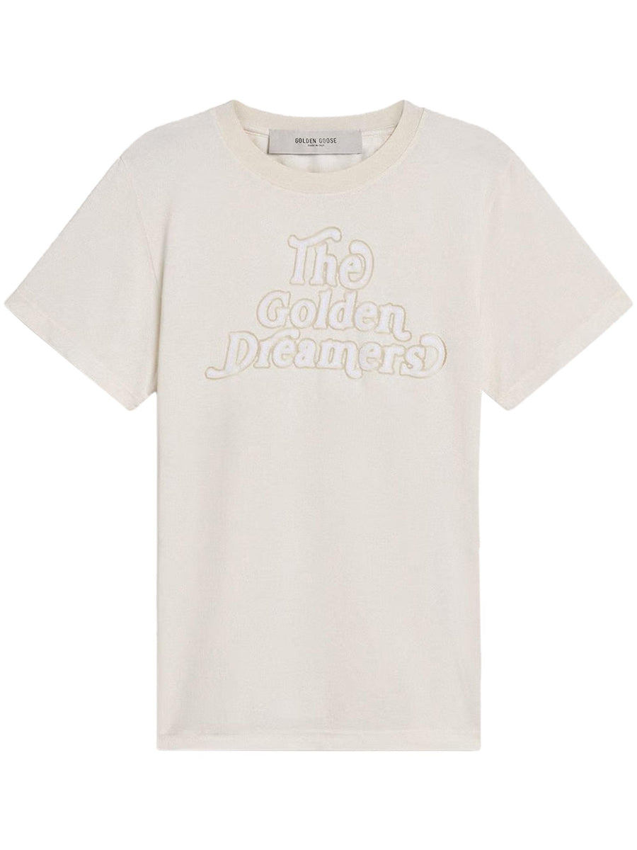 JOURNEY W'S SLIM LONG T-SHIRT BURNED OUT JERSEY KNITTED RIB WITH FLOC PRINT GWP02322 P00211611616 GOLDEN GOOSE 