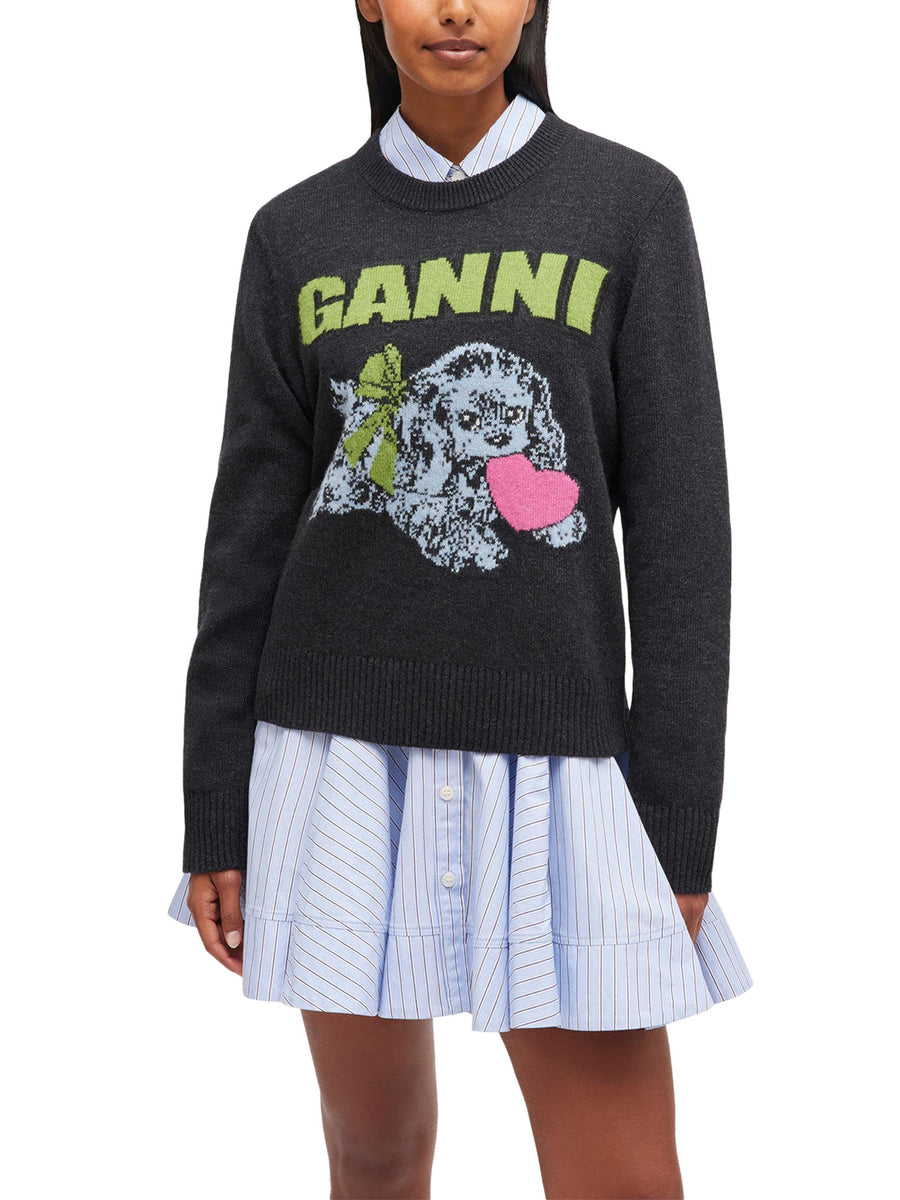 Graphic Wool Mix Puppy Love Crewneck K2597 252 GANNI 