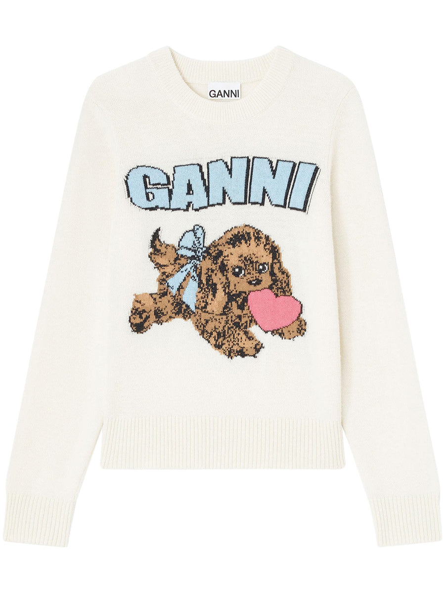 Graphic Wool Mix Fluffy Puppy Love Crewneck K2562 135 GANNI 