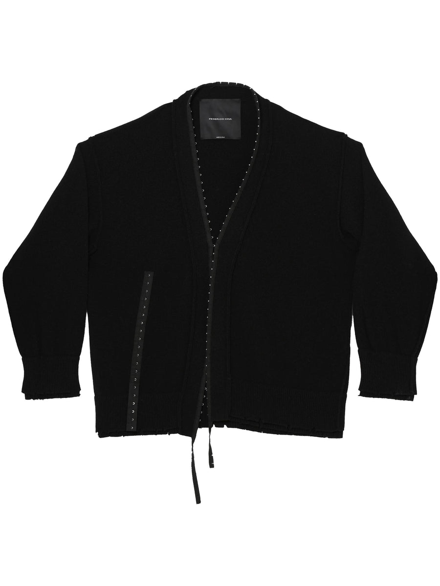 CORSET DISTRESSED CARDIGAN FCCOKCR0501 BLACK FEDERICO CINA 