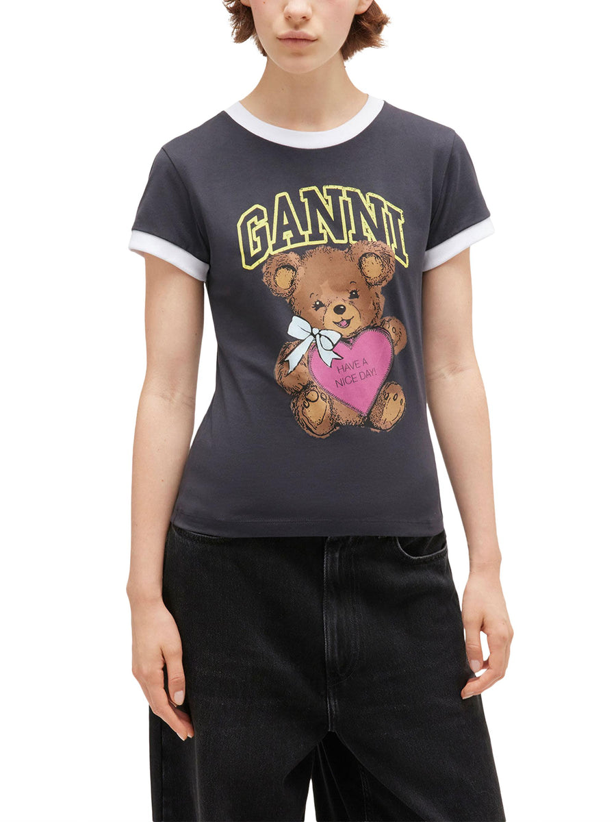 Basic Cotton Jersey Bear Fitted T-shirt T4335 252 GANNI 