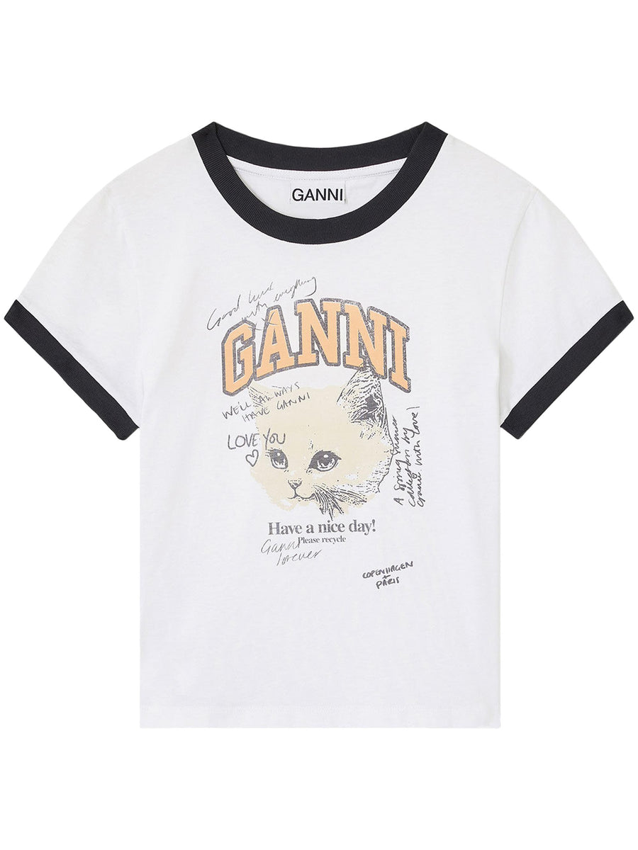 Basic Cotton Jersey Kitty Fitted T-shirt T4336 151 GANNI 