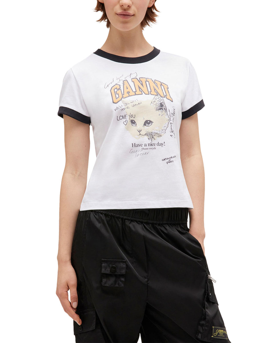 Basic Cotton Jersey Kitty Fitted T-shirt T4336 151 GANNI 