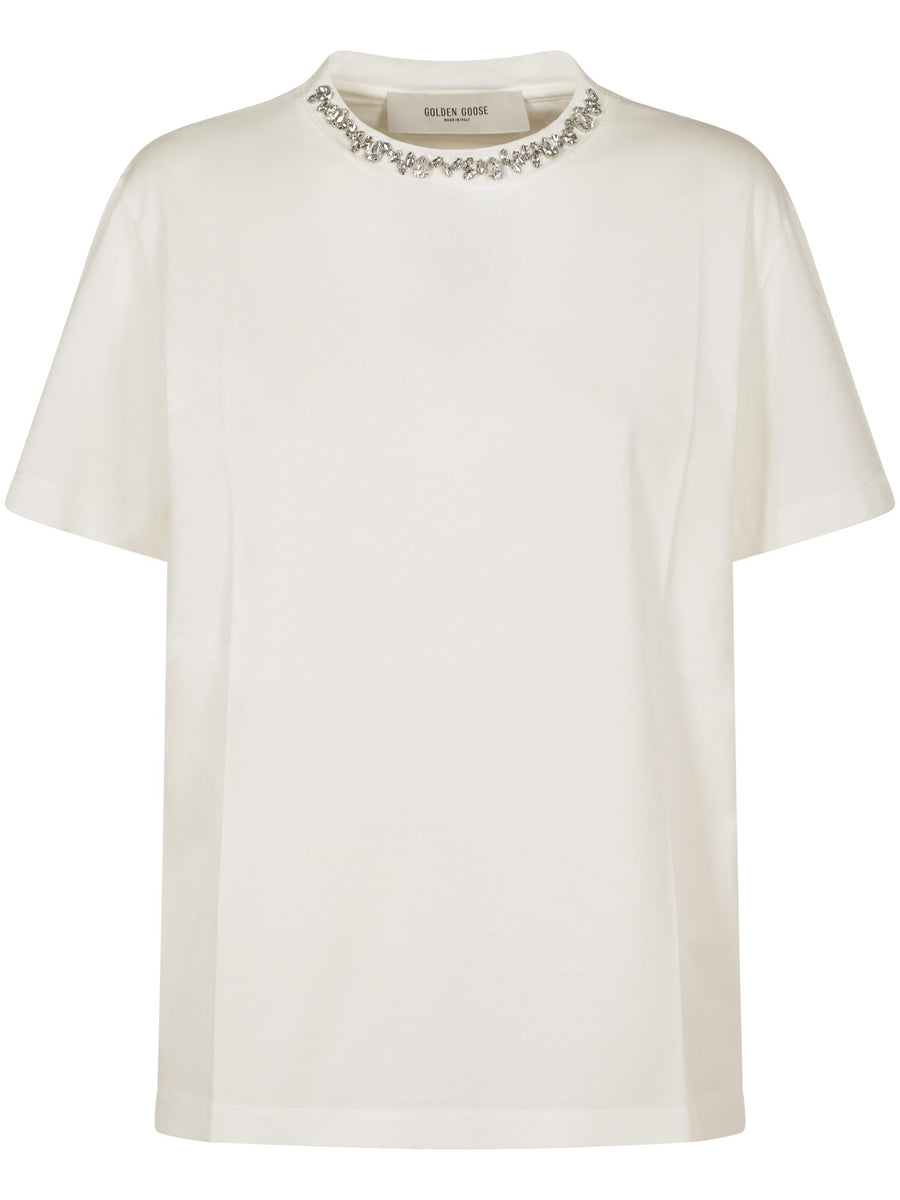 GOLDEN W'S REGULAR T-SHIRT DISTRESSED COTTON JERSEY WITH EMBROIDERY GWP01220 P00067310363 GOLDEN GOOSE 