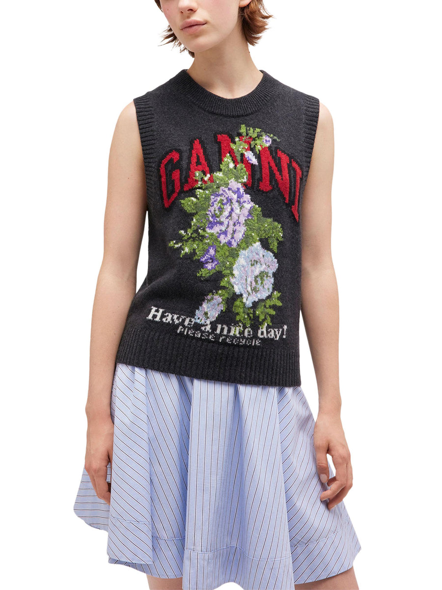 Graphic Wool Mix Flowers Vest K2596 252 GANNI 