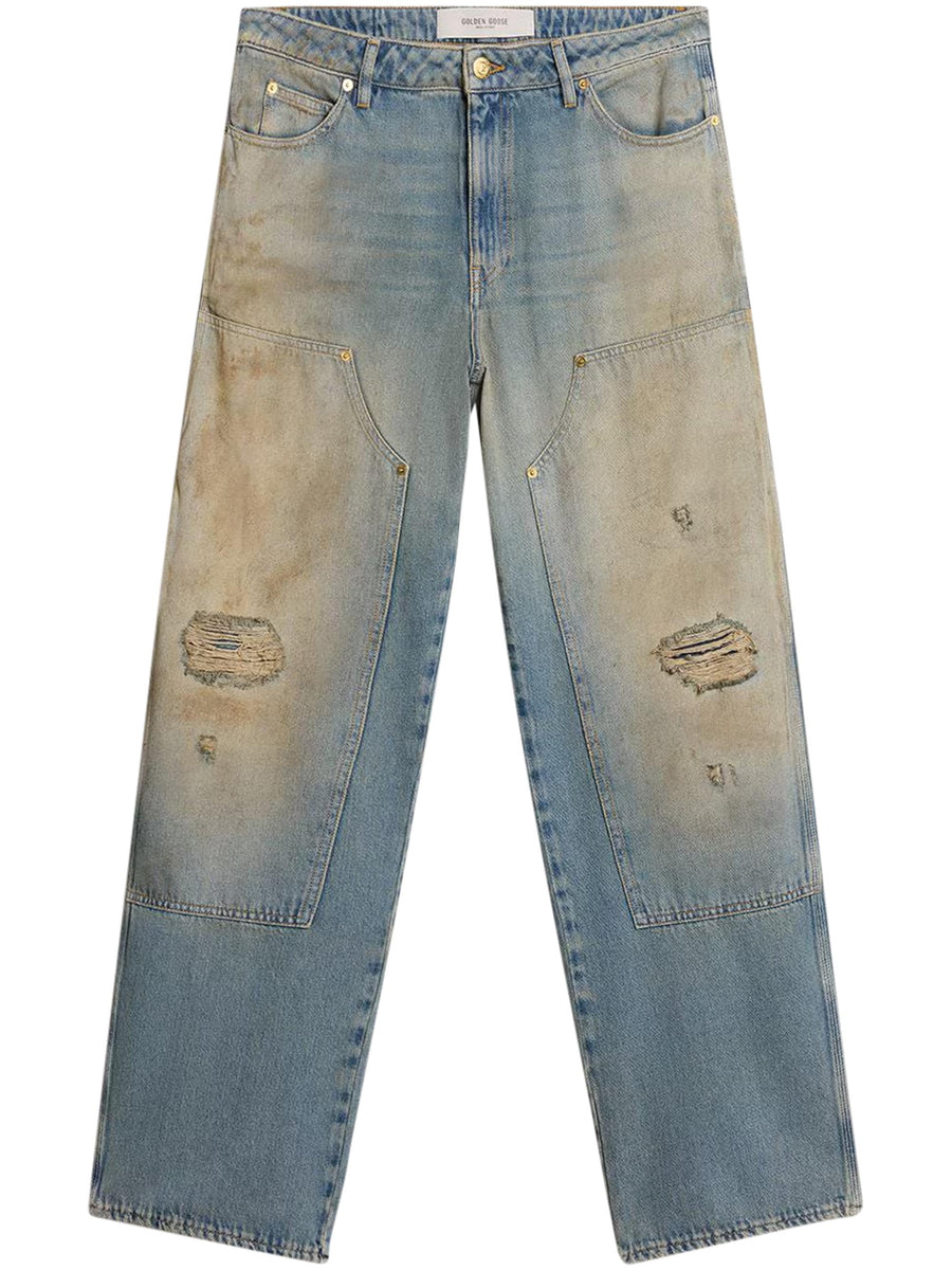 JOURNEY M'S PAINTER PANT MARLEY DESTROYED COTTON DENIM OFFICINA WASH GMP01942 P00208350491 GOLDEN GOOSE 