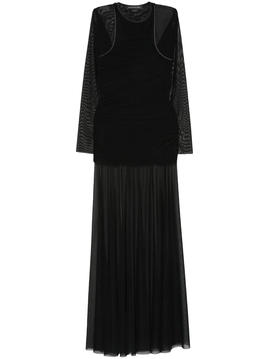 SHEER LAYERED DRESS FCW25DR0701 BLACK FEDERICO CINA 