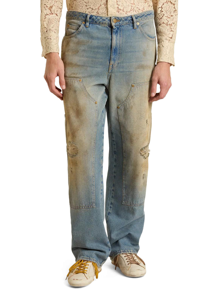 JOURNEY M'S PAINTER PANT MARLEY DESTROYED COTTON DENIM OFFICINA WASH GMP01942 P00208350491 GOLDEN GOOSE 