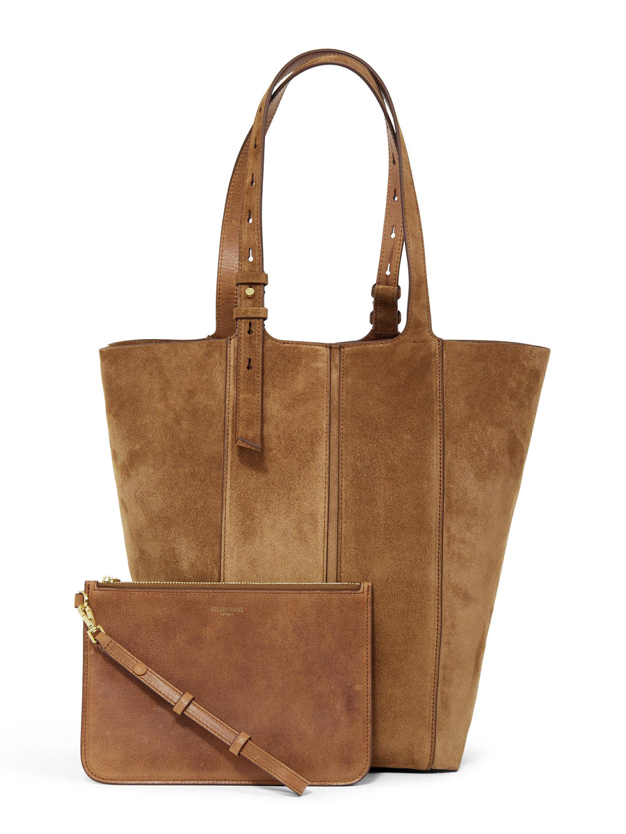 24.7 FRINGED PALMELLATO LEATHER AND SUEDE BODY GOLD METAL DETAILS GWA00766 A00074655312 GOLDEN GOOSE 