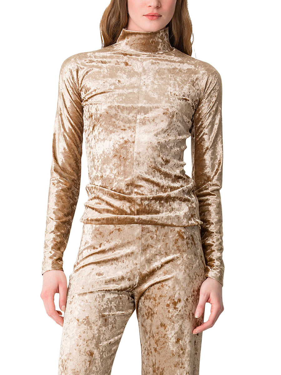IRIDESCENT STRETCH VELVET TURTLENECK T-SHIRT 14100 F48A1517 FORTE FORTE 