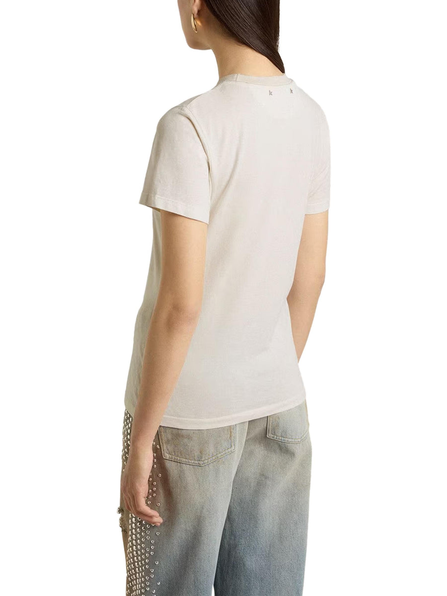 JOURNEY W'S SLIM LONG T-SHIRT BURNED OUT JERSEY KNITTED RIB WITH FLOC PRINT GWP02322 P00211611616 GOLDEN GOOSE 