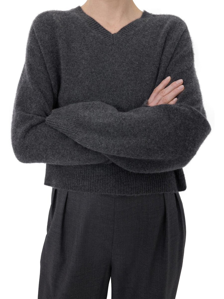 ANZOR LDS NECK BOXY SWEATER ANZOR LDS ANTHRACITE MELANGE LOULOU STUDIO 