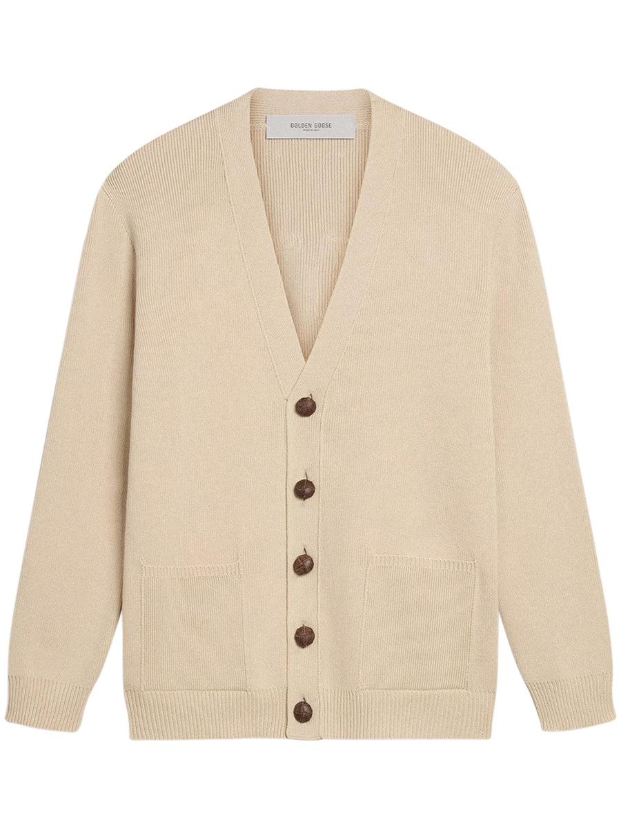 GOLDEN M'S KNIT CARDIGAN ORGANIC COTTON WITH LOGO GMP00946 P00197255550 GOLDEN GOOSE 