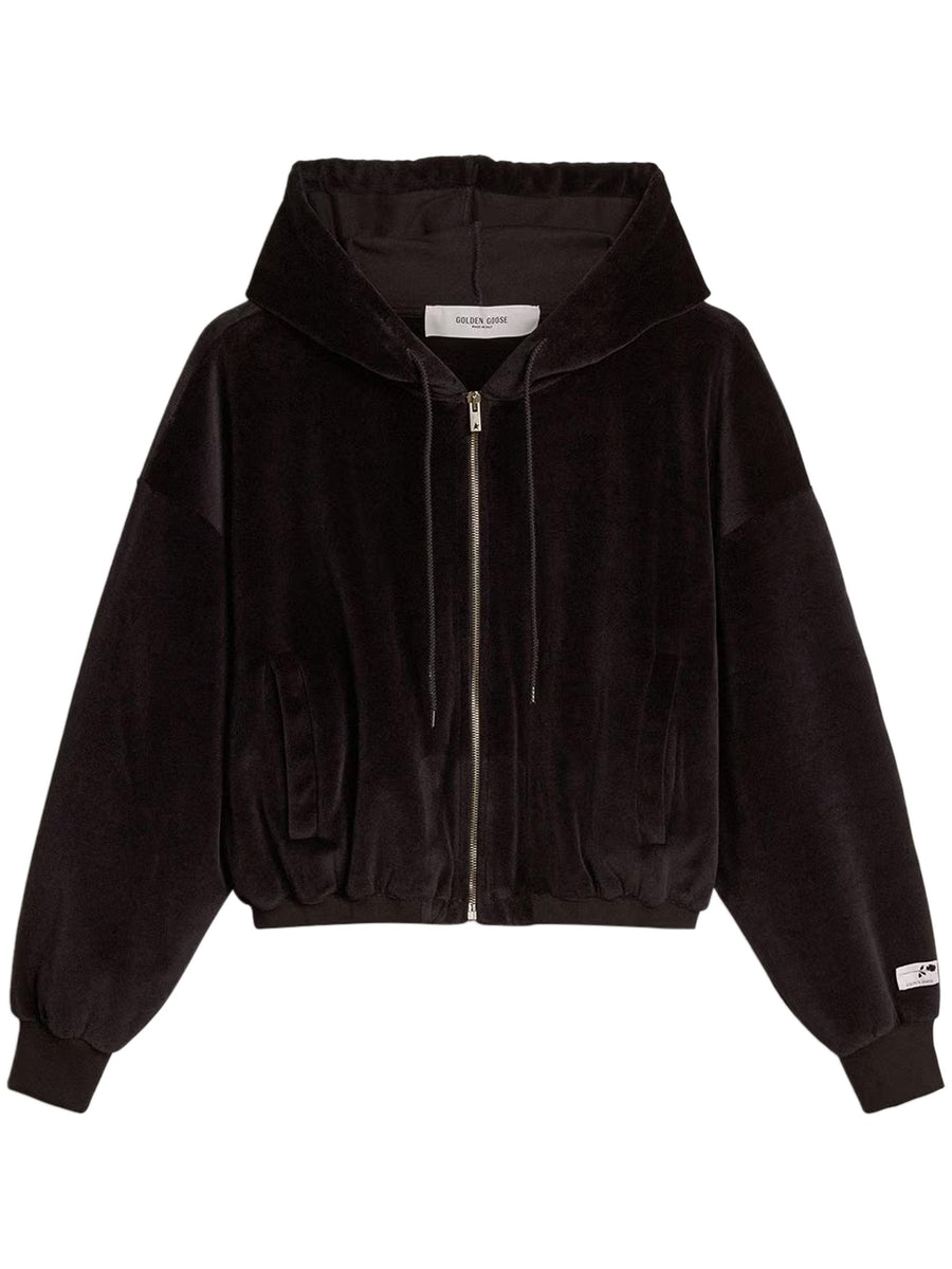 JOURNEY W'S ZIP UP HOODIE CROP BOMBER DOUBLE CHENILLE JERSEY WITH LABEL GWP02327 P00213090100 GOLDEN GOOSE 