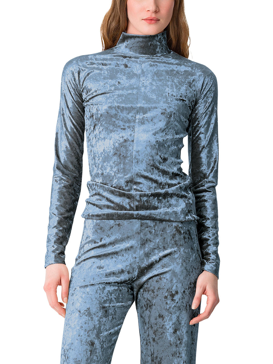 IRIDESCENT STRETCH VELVET TURTLENECK T-SHIRT 14100 F48A7050 FORTE FORTE 