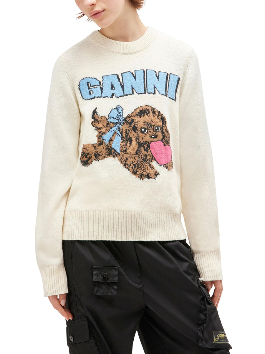 Graphic Wool Mix Fluffy Puppy Love Crewneck K2562 135 GANNI 