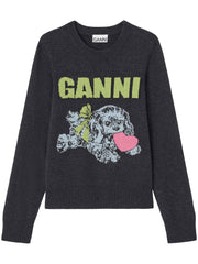 Graphic Wool Mix Puppy Love Crewneck K2597 252 GANNI 