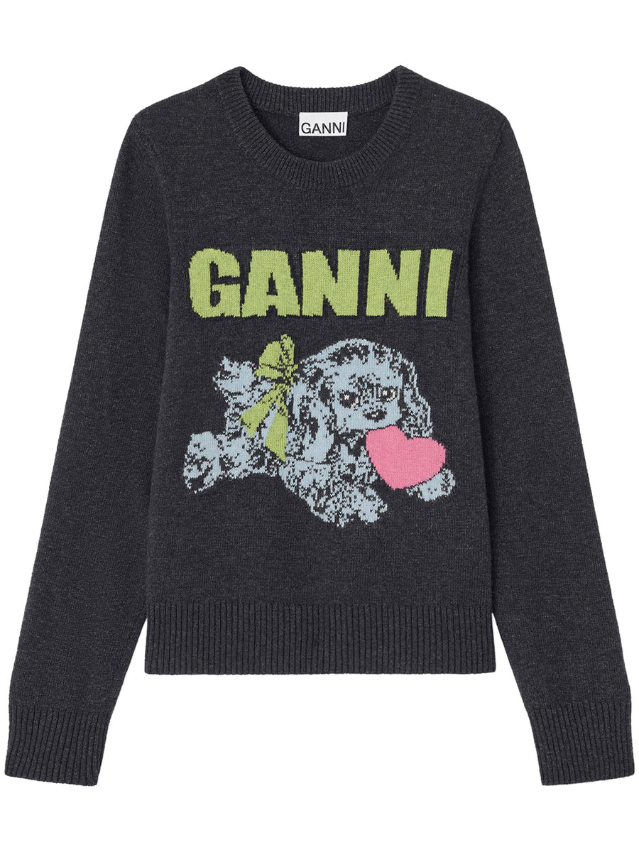 Graphic Wool Mix Puppy Love Crewneck K2597 252 GANNI 