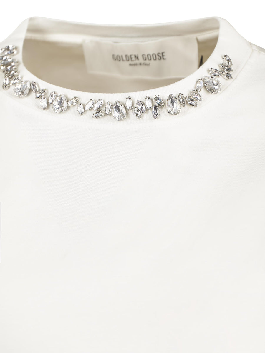 GOLDEN W'S REGULAR T-SHIRT DISTRESSED COTTON JERSEY WITH EMBROIDERY GWP01220 P00067310363 GOLDEN GOOSE 