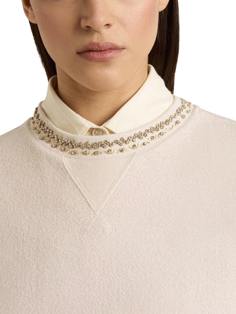 JOURNEY W'S CROPPED CREW NECK SWEATSHIRT OVERPRINTED COTTON FLEECE VINTAGE TREATMENT WITH STONES GWP02203 P00212211616 GOLDEN GOOSE 