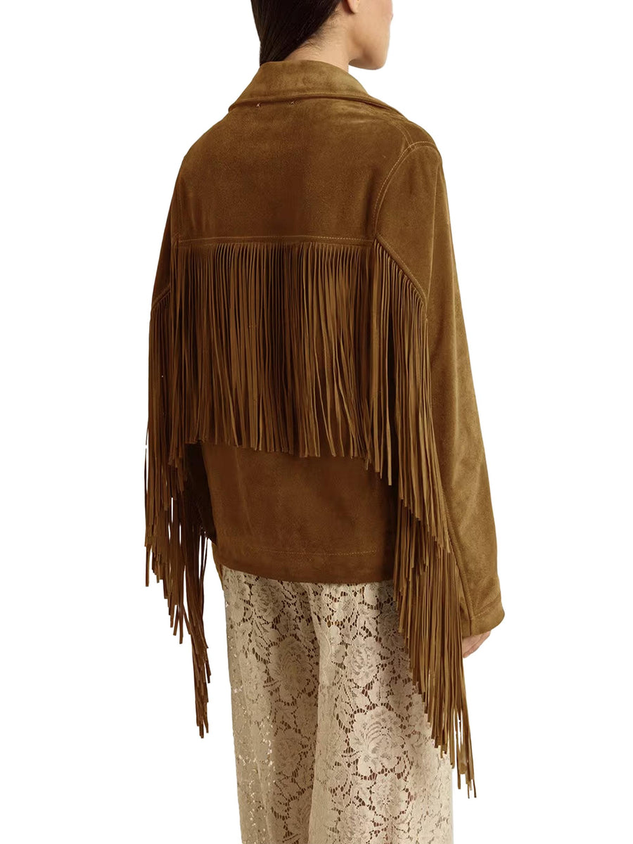 JOURNEY W'S JACKET WITH FRINGES IN WAXED CALF LEATHER GWP02368 P00216055678 GOLDEN GOOSE 