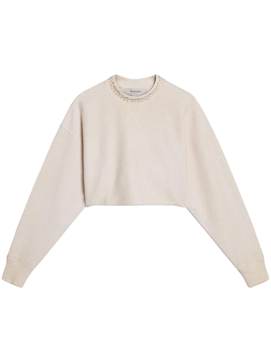 JOURNEY W'S CROPPED CREW NECK SWEATSHIRT OVERPRINTED COTTON FLEECE VINTAGE TREATMENT WITH STONES GWP02203 P00212211616 GOLDEN GOOSE 