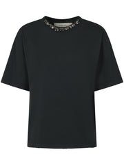 GOLDEN W'S BOXY T-SHIRT DYED GAUZE ORGANIC COTTON JERSEY WITH CRYSTAL APPLICATION ON COLLAR GWP01874 P00189790456 GOLDEN GOOSE 
