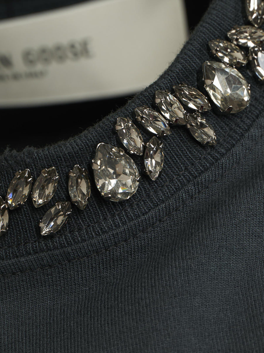 GOLDEN W'S BOXY T-SHIRT DYED GAUZE ORGANIC COTTON JERSEY WITH CRYSTAL APPLICATION ON COLLAR GWP01874 P00189790456 GOLDEN GOOSE 