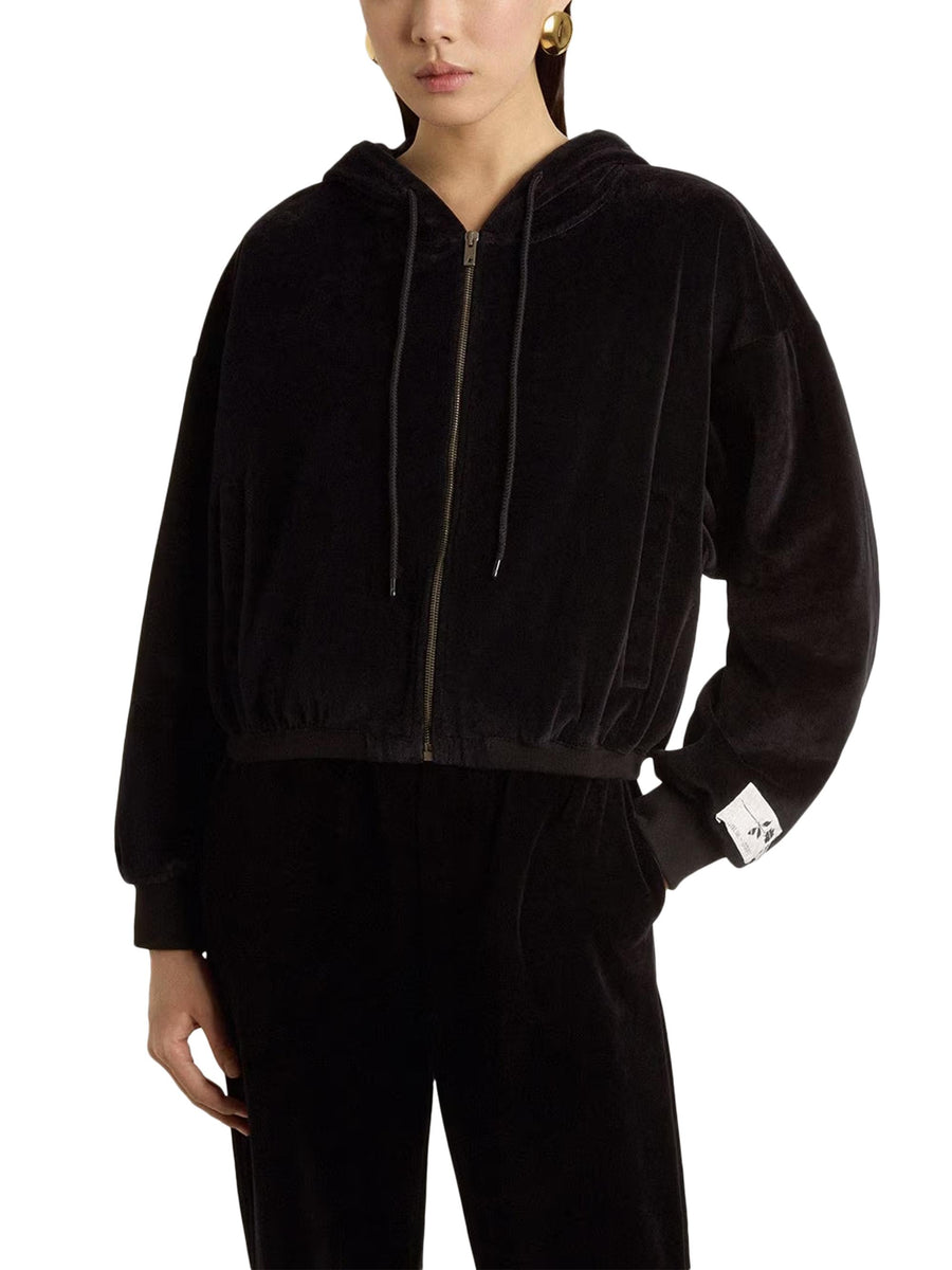 JOURNEY W'S ZIP UP HOODIE CROP BOMBER DOUBLE CHENILLE JERSEY WITH LABEL GWP02327 P00213090100 GOLDEN GOOSE 