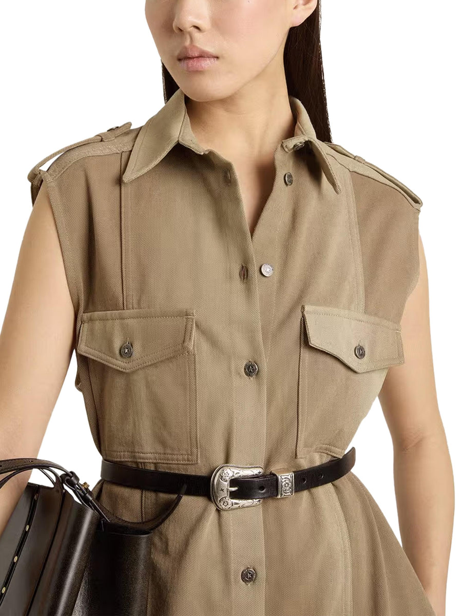 JOURNEY W'S OSANNE SHIRT DRESS SLEEVELESS COTTON DENIM FULL SLY WASH GWP02464 P00207215184 GOLDEN GOOSE 